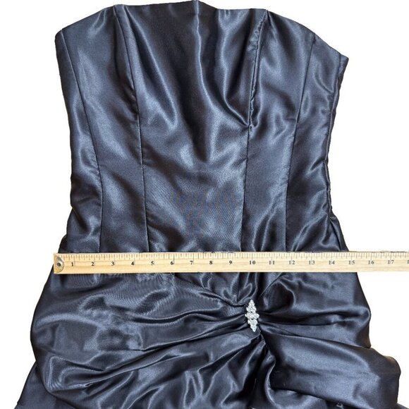 JESSICA MCCLINTOCK GUNNE SAX Puffy Waist 80s Strapless Satin Mini Black Dress  5 - Picture 12 of 14